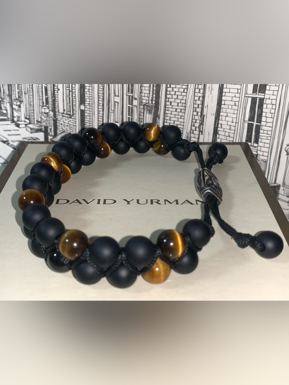 David Yurman Spiritual Beads Two-Row Woven Bracelet w/ Black Onyx & Tiger's Eye - Picture 2 of 16